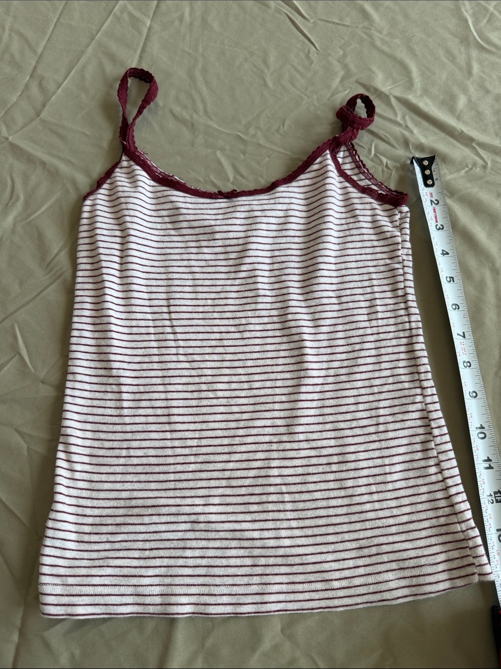 Brandy Melville Women's Striped Lace-Trim Cami Tank Top - Burgundy/White